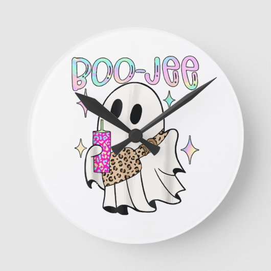 Boo Jee Funny Halloween Ghost Runde Wanduhr (Vorderseite)