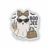 Boo Jee Geist Halloween Leopard Schleife Vektor De Aufkleber (Vorderseite)