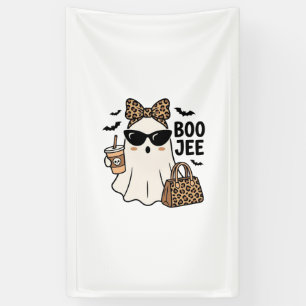 Boo Jee Geist Halloween Leopard Schleife Vektor De Banner