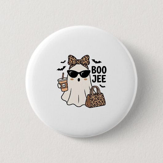 Boo Jee Geist Halloween Leopard Schleife Vektor De Button (Vorderseite)