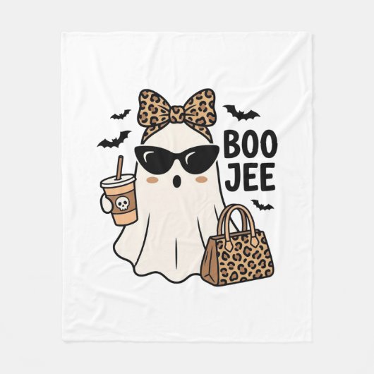 Boo Jee Geist Halloween Leopard Schleife Vektor De Fleecedecke (Vorderseite)