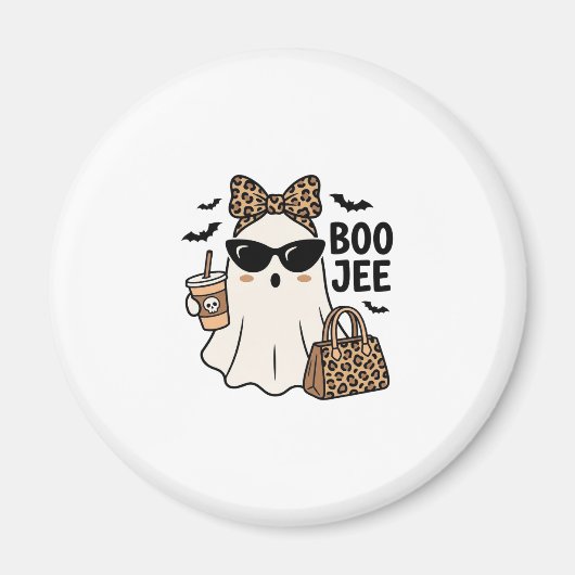Boo Jee Geist Halloween Leopard Schleife Vektor De Magnet (Vorne)