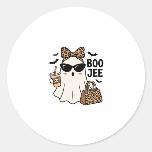 Boo Jee Geist Halloween Leopard Schleife Vektor De Runder Aufkleber (Vorderseite)