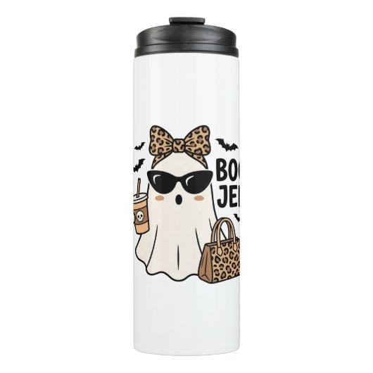 Boo Jee Geist Halloween Leopard Schleife Vektor De Thermosbecher (Vorderseite)