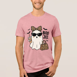 Boo Jee Geist Halloween Leopard Schleife Vektor De Tri-Blend Shirt