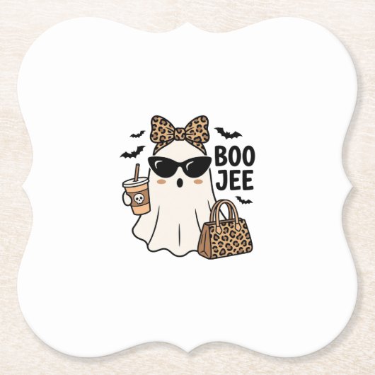 Boo Jee Geist Halloween Leopard Schleife Vektor De Untersetzer (Vorderseite)