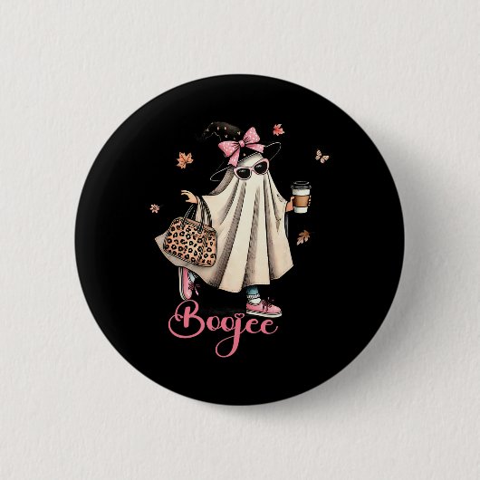 Boo Jee Ghost Drinking Coquette Bow Hallowe Button (Vorderseite)