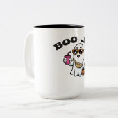 BOO-JEE Ghost – Funny Boujee Halloween Design Zweifarbige Tasse (Vorderseite Links)