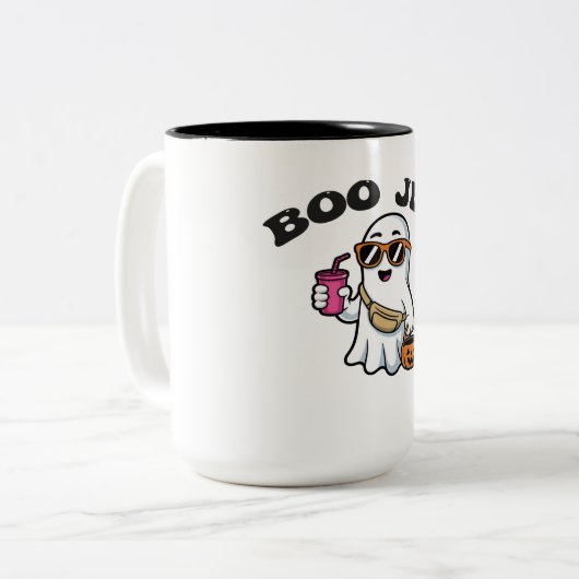 BOO-JEE Ghost – Funny Boujee Halloween Design Zweifarbige Tasse (Vorderseite Links)