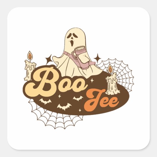 Boo-Jee Ghost Halloween lustig Quadratischer Aufkleber (Vorderseite)