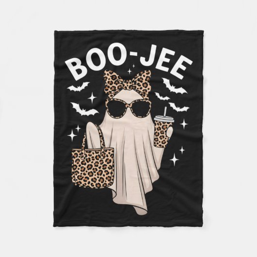 Boo Jee Ghost mit Kaffee Coquette Bow Halloween W Fleecedecke (Vorderseite)