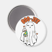 Boo-Jee Halloween-Geist mit Iced Kaffee in der Han Magnet (Vorderseite/Rückseite)