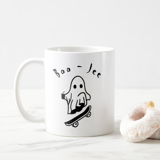 Boo Jee Halloween Ghost Skaten Spooky Zeichnungen Kaffeetasse (Mit Donut)