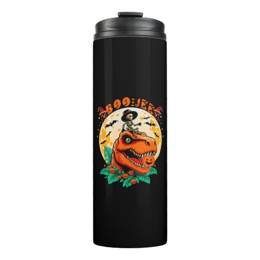 BOO-Jee Halloween: T-Rex & Skeleton Spaß Design! Thermosbecher (Vorderseite)