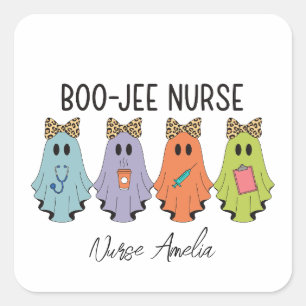 Boo-Jee Krankenschwester Halloween-Geist Personali Quadratischer Aufkleber