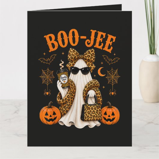 Boo JEE Leopard Geist Halloween Süß Gruselig Karte (Vorderseite)