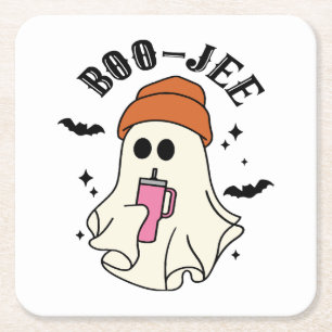 Boo-Jee lustiger Halloween-Becher-inspirierter Gei Rechteckiger Pappuntersetzer