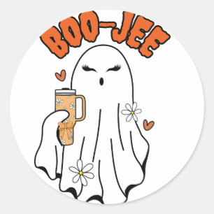 Boo-Jee Niedliches Halloween Ghost mit 40oz Tumble Runder Aufkleber