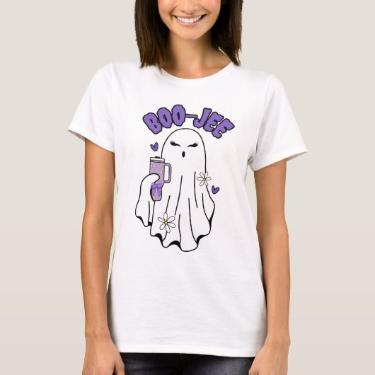 Boo-Jee Niedliches Halloween Ghost mit 40oz Tumble T-Shirt (Vorderseite)
