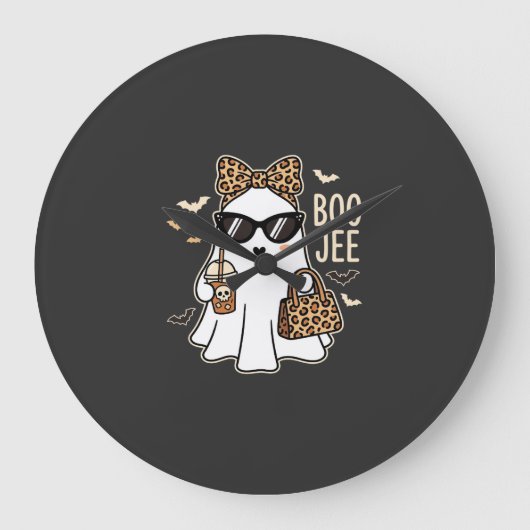 Boo Jee Süßer Geist Halloween Leopard Design_1 Große Wanduhr (Vorderseite)