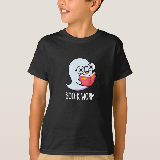 Boo-k Worm Funny Bookworm Ghost Pun Dark BG T-Shirt (Vorderseite)
