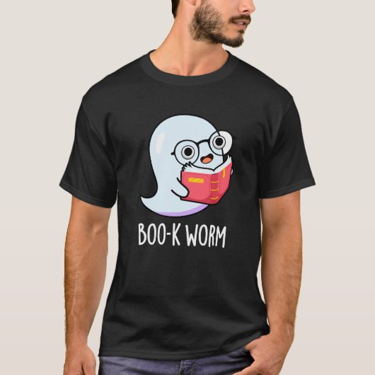 Boo-k Worm Funny Bookworm Ghost Pun Dark BG T-Shirt (Vorderseite)