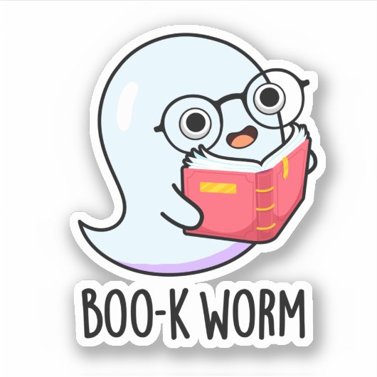 Boo-k Worm Funny Halloween Bookworm Ghost Pub Aufkleber (Vorderseite)