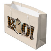Boo Kariert Halloween Große Geschenktüte (Rückseite Schrägansicht)