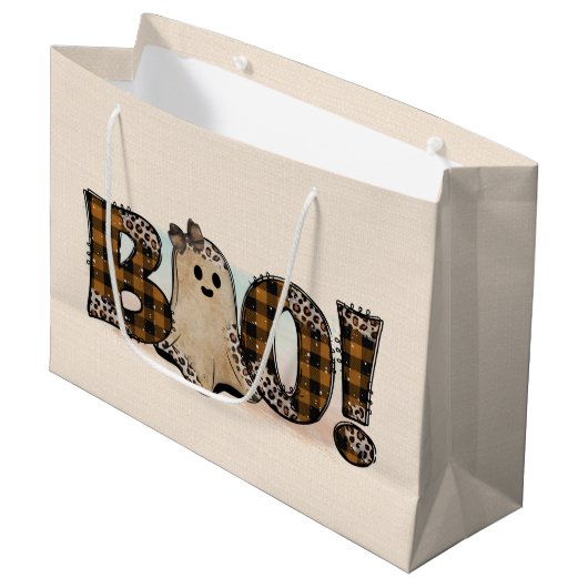 Boo Kariert Halloween Große Geschenktüte (Vorderseite Schrägansicht)