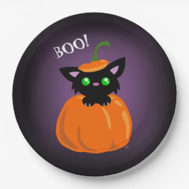 BOO! Katze in einem KürbisHalloween-Papierplatte Pappteller