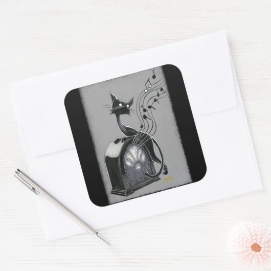 Boo Kitty hört Musik Quadratischer Aufkleber (Umschlag)