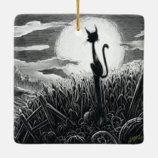 Boo Kitty im Mondlicht Keramik Ornament (Rückseite)