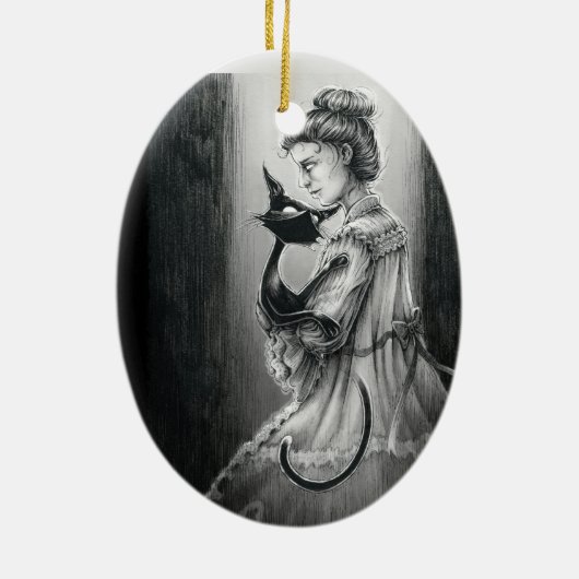 Boo Kitty mit ihrem Geist Keramik Ornament (Hinten)