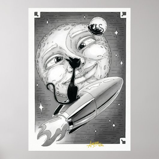 Boo Kitty Rockets zum Mondplakat Poster (Vorne)