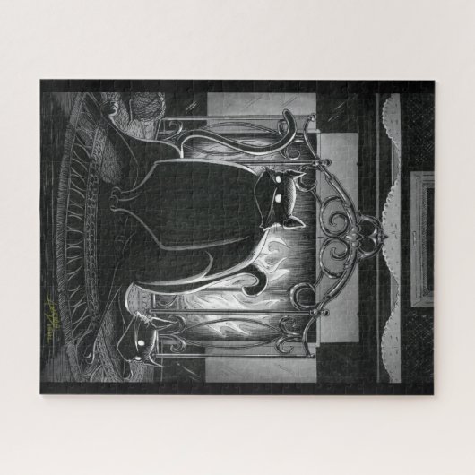 Boo Kitty setzt sich auf das Jigsaw Puzzle (Horizontal)