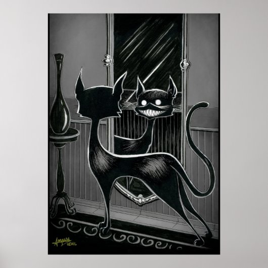 Boo Kitty sieht in einem dunklen Spiegelposter aus Poster (Vorne)