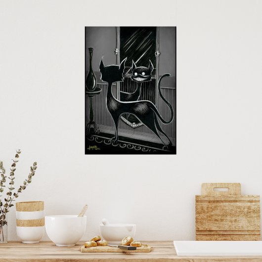 Boo Kitty sieht in einem dunklen Spiegelposter aus Poster (Küche)