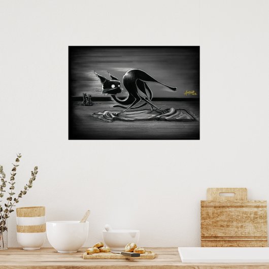 Boo Kitty Slides auf einem Rug Poster (Küche)