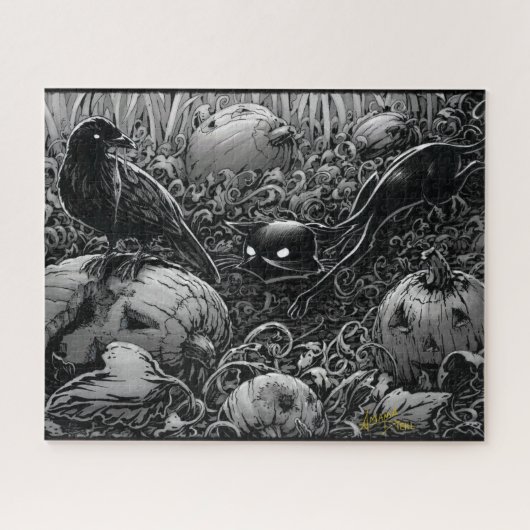 Boo Kitty Stalks a Raven Jigsaw Puzzle (Horizontal)