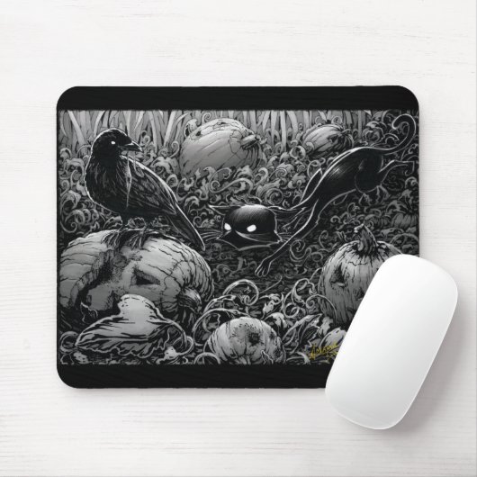 Boo Kitty stalks a Raven Mouse Pad Mousepad (Mit Mouse)
