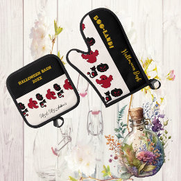 BOO Land Ghosts Script Halloween Bash Black Cats Ofenhandschuh & Topflappen-Set