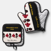 BOO Land Ghosts Script Halloween Bash Black Cats Ofenhandschuh & Topflappen-Set (Vorderseite/Rückseite)