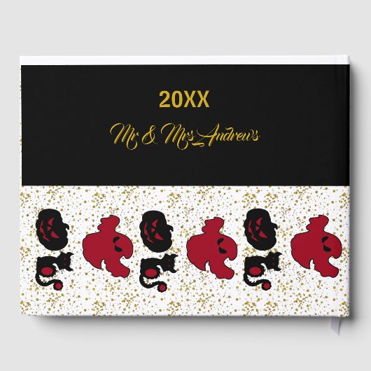 BOO Land Halloween Bash Black Cat Gold Glitzer Gästebuch (Rückseite)