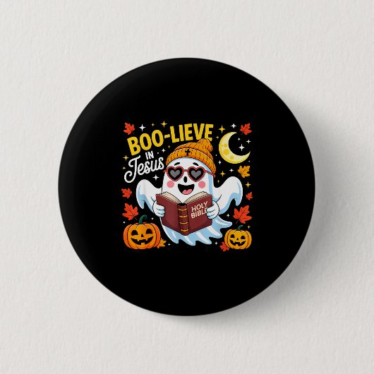 Boo-lieve In Jesus Ghost Christian Halloween Funny Button (Vorderseite)