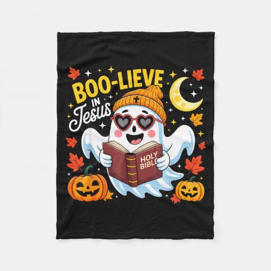 Boo-lieve In Jesus Ghost Christian Halloween Funny Fleecedecke (Vorderseite)