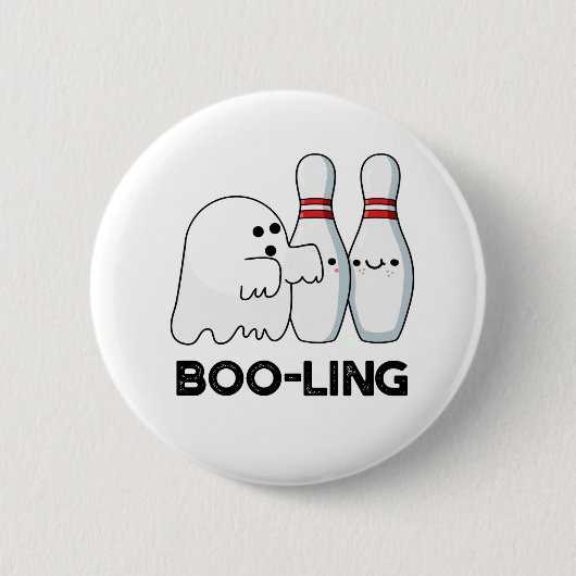 Boo-ling Funny Halloween Bowling Ghost Pun Button (Vorderseite)