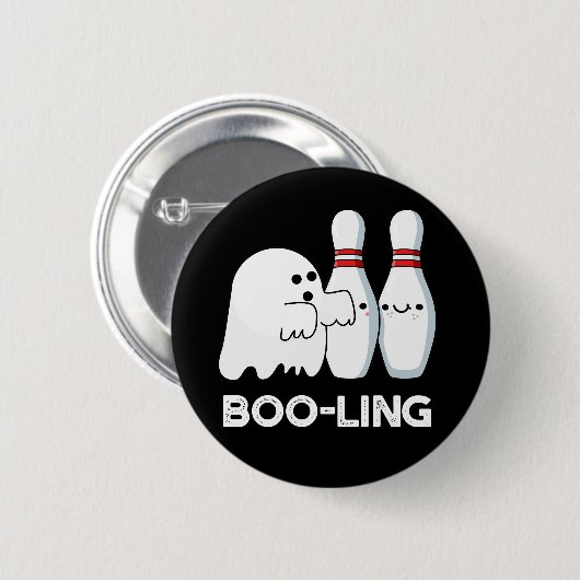 Boo-ling Funny Halloween Bowling Ghost Pun Dark BG Button (Vorne & Hinten)