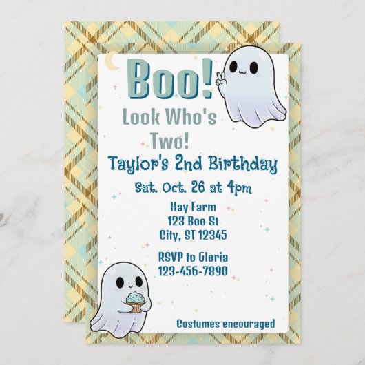 Boo, Look Who's Two, Ghost 2nd Birthday Einladung (Vorne/Hinten)