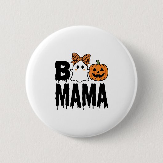 Boo Mama Halloween-Geist-Kürbis-Bogen-Design Button (Vorderseite)