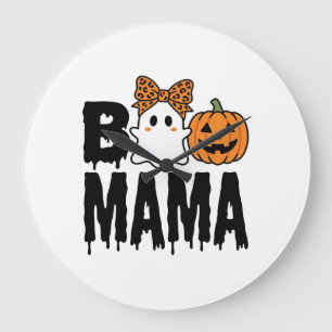 Boo Mama Halloween-Geist-Kürbis-Bogen-Design Große Wanduhr